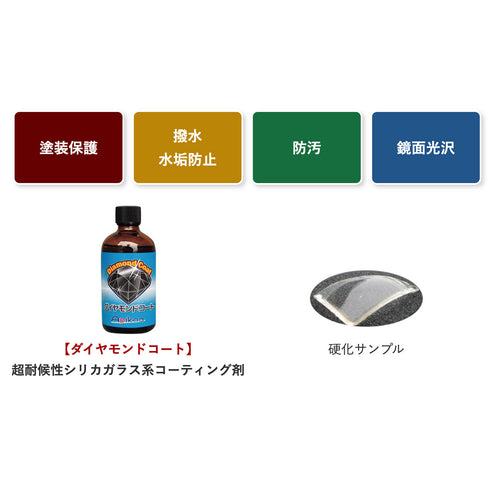 【自動車コーティング剤・5年間効果持続・ガラスコーティング】ダイヤモンドコート 100cc ガラス系コーティング 超撥水 保護 全車種全色対応 車 バイク 洗車 ワックス 簡単 メンテナンス